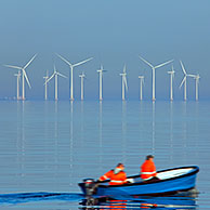 Wind turbines at sea of Lillgrund, Sweden's largest offshore wind farm south of the Øresund Bridge